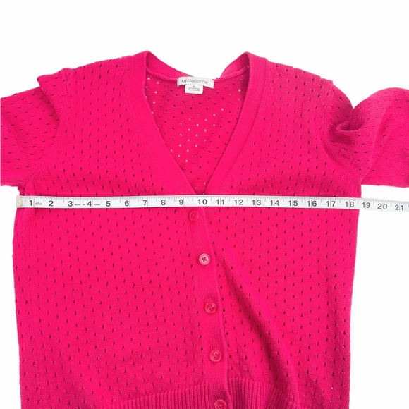 Liz Claiborne Cut Out Button Up Sweater Cardigan Hot Pink Size Large - Picture 10 of 12
